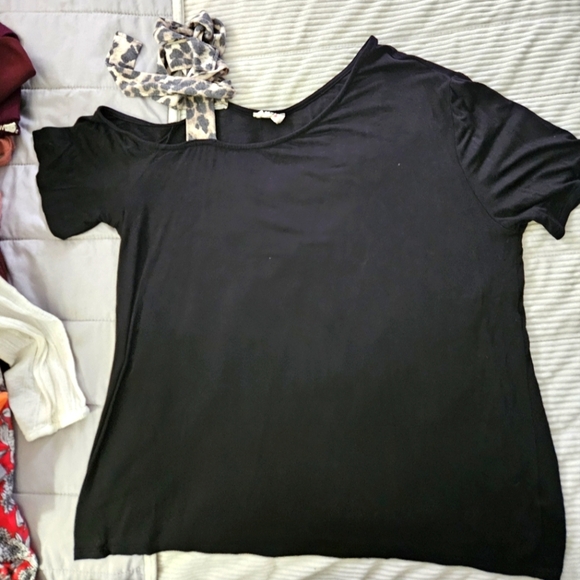 BIBI Black Women's Top w/ Animal Print Bow Tie On One Shoulder Size L - Picture 1 of 5
